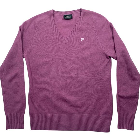 PEAK PERFORMANCE women pink golf v-neck 100% Lambswool Pullover Sweater Size L - Picture 1 of 16